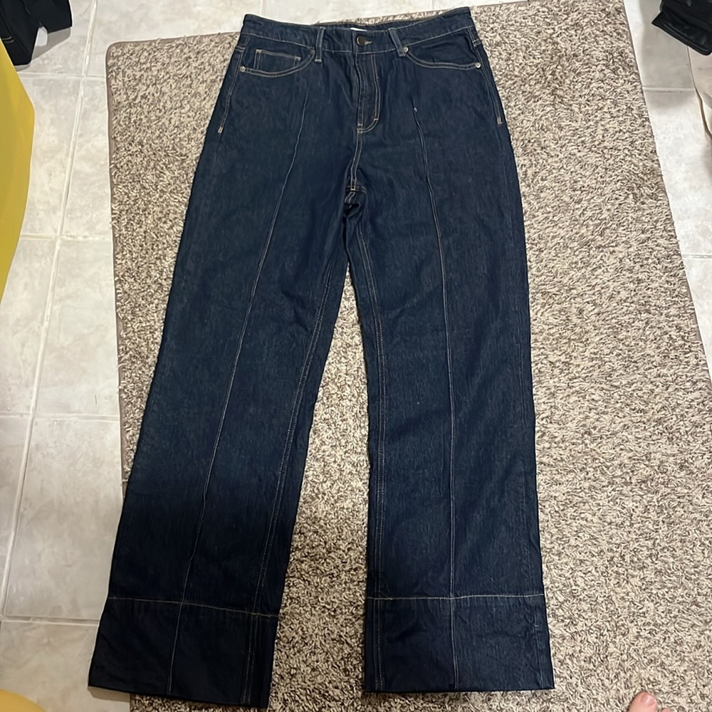 Wide leg dark wash denim jeans with front seam - Picture 4 of 6